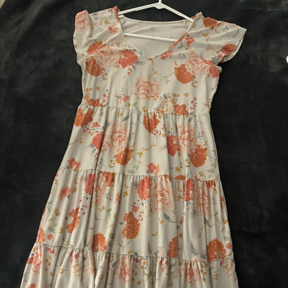 SO Kids Dress with Orange Floral Pattern